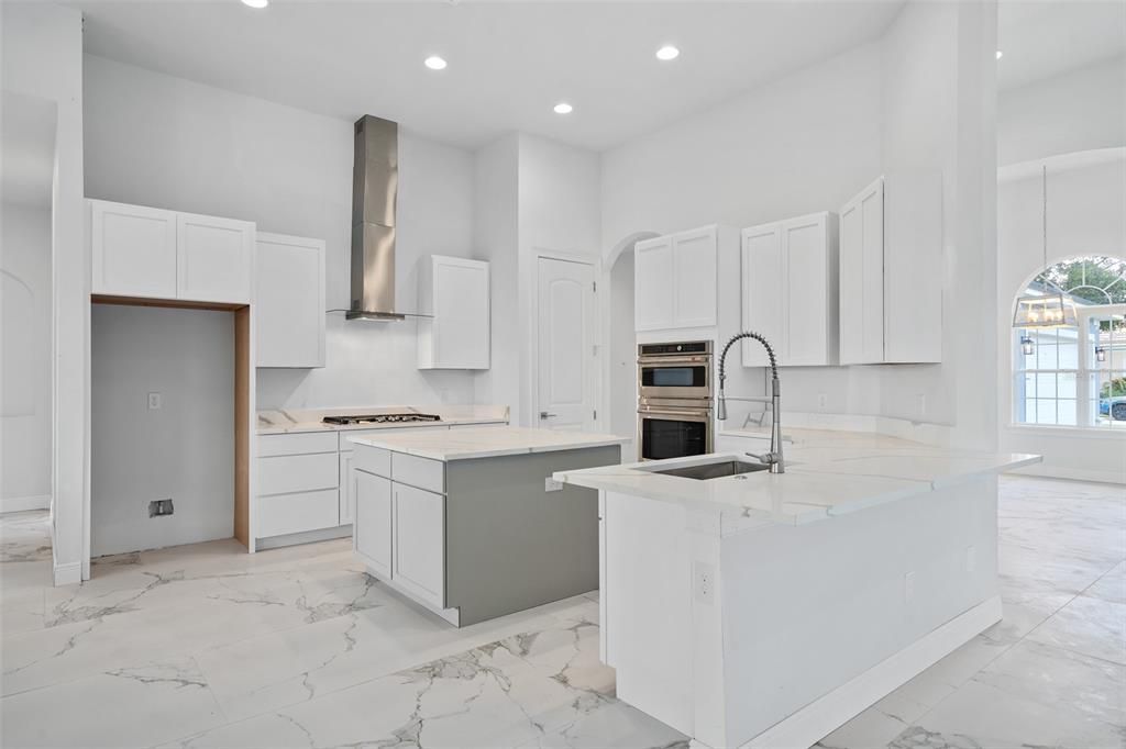 Interior, Kitchen, Marble, Recessed Lighting, Stainless Steel Appliances