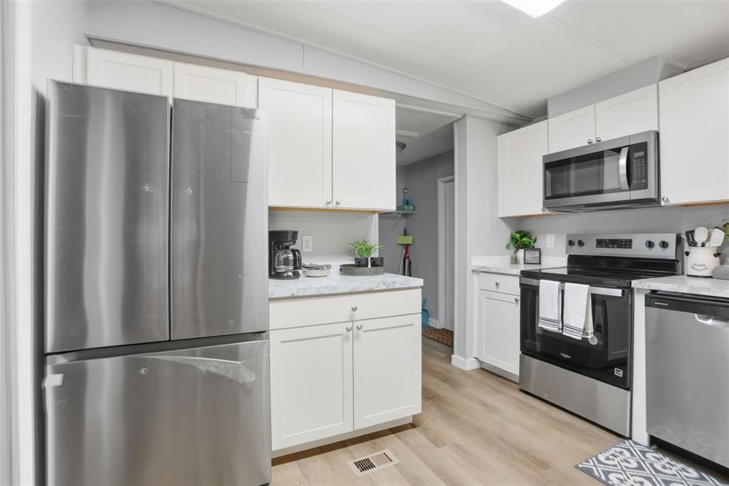 Interior, Kitchen, Stainless Steel Appliances, Wood Texture Flooring