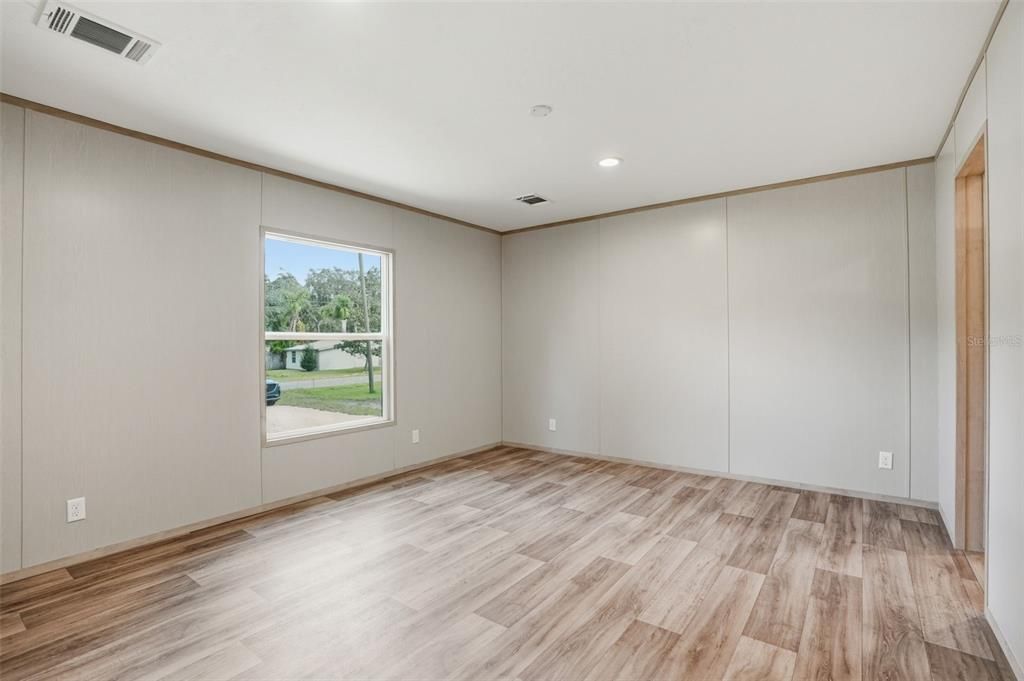 Empty room, Interior, Recessed Lighting, Wood Texture Flooring