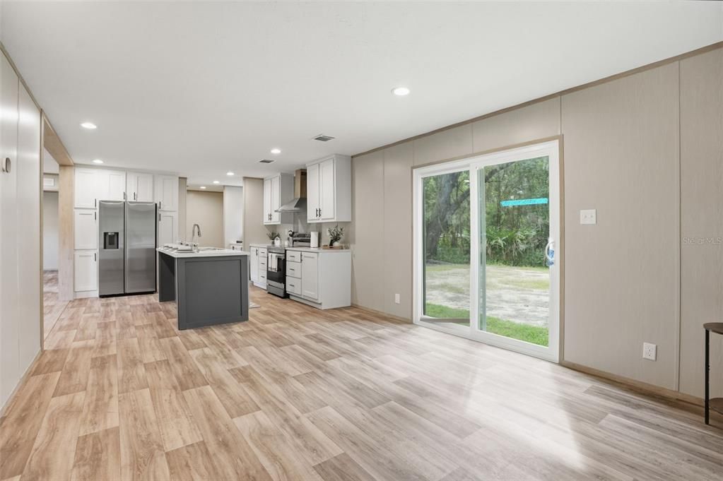 Interior, Kitchen, Recessed Lighting, Wood Texture Flooring