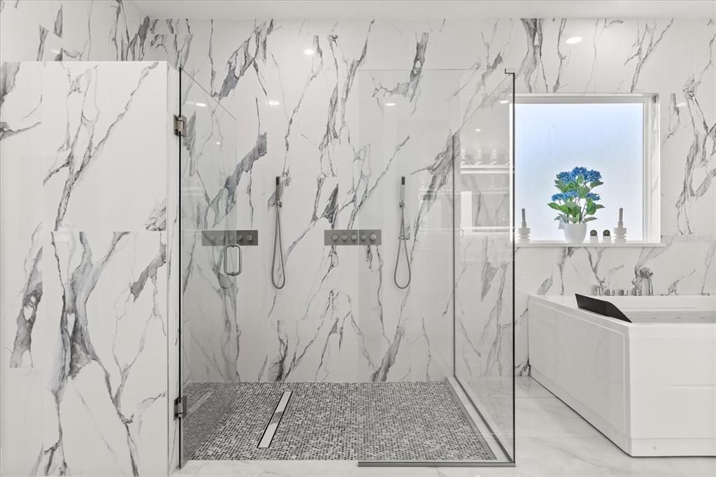 Bathroom, Glass Shower, Interior, Marble Walls