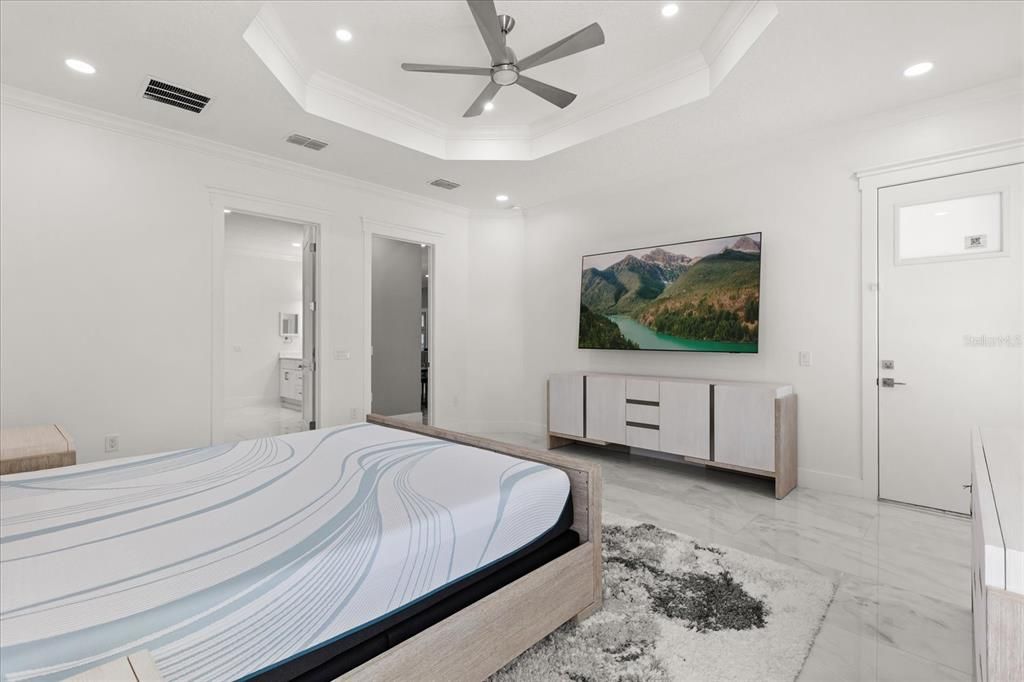 Bedroom, Interior, Marble, Recessed Lighting
