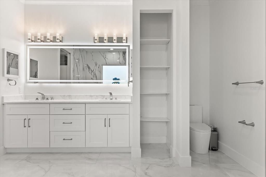 Bathroom, Dual Sink Vanities, Interior, Marble, Marble Walls