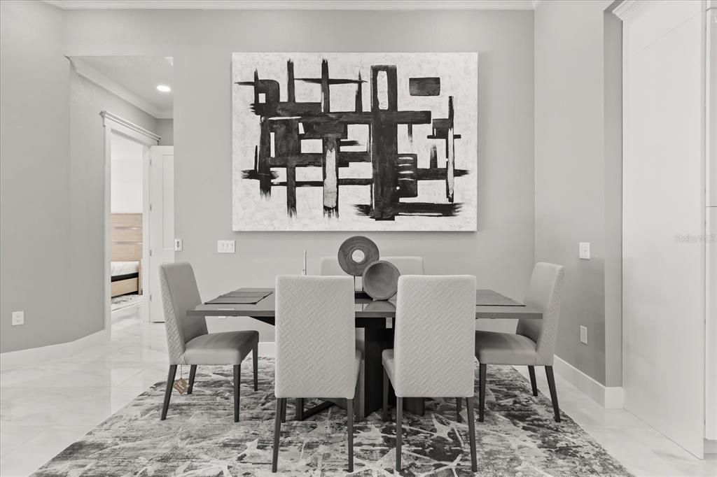 Dining room, Interior, Marble, Recessed Lighting