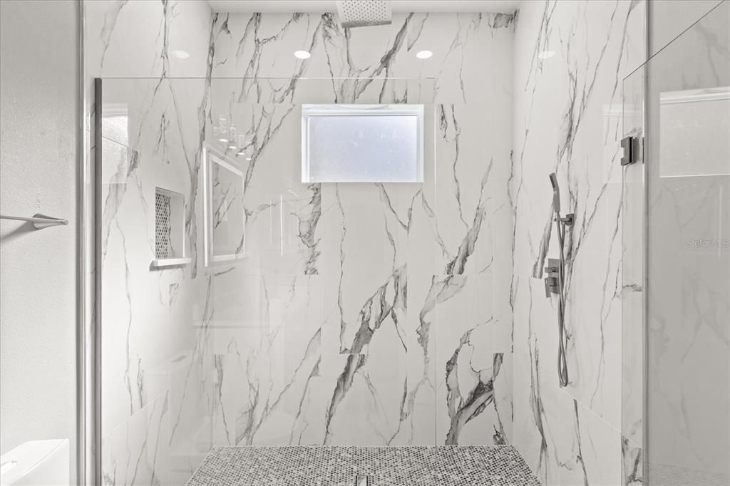 Bathroom, Glass Shower, Interior, Marble Walls