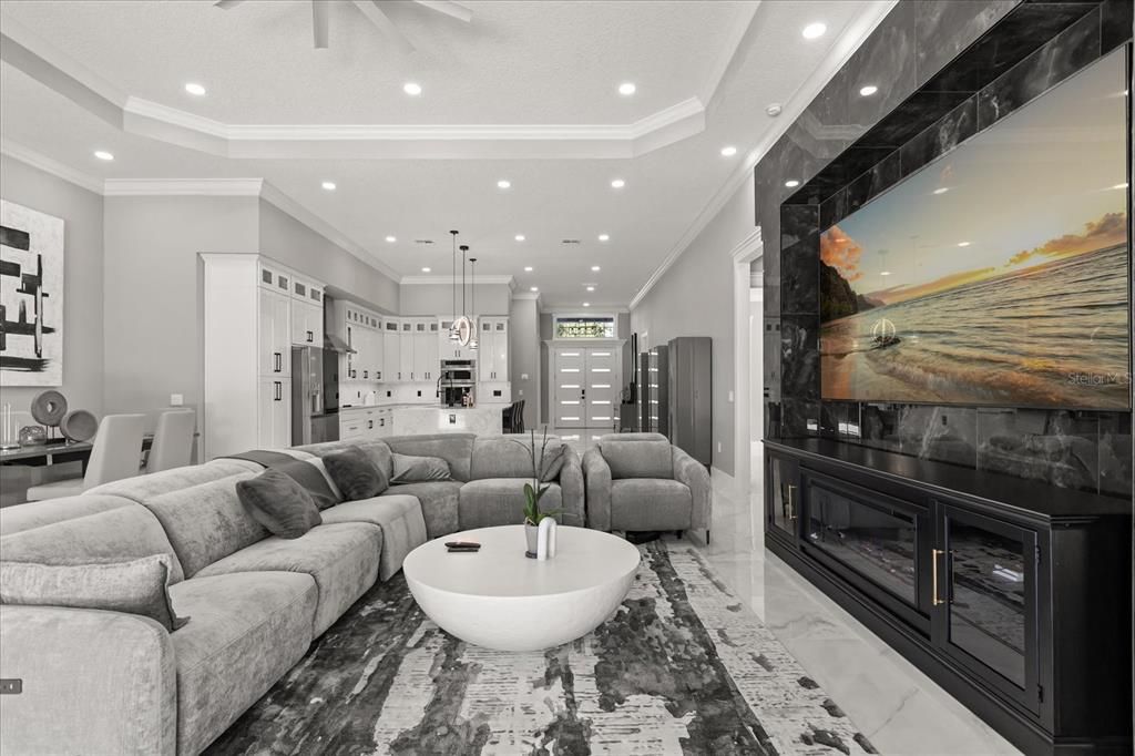 Interior, Kitchen, Living room, Marble, Pendant Lights, Recessed Lighting