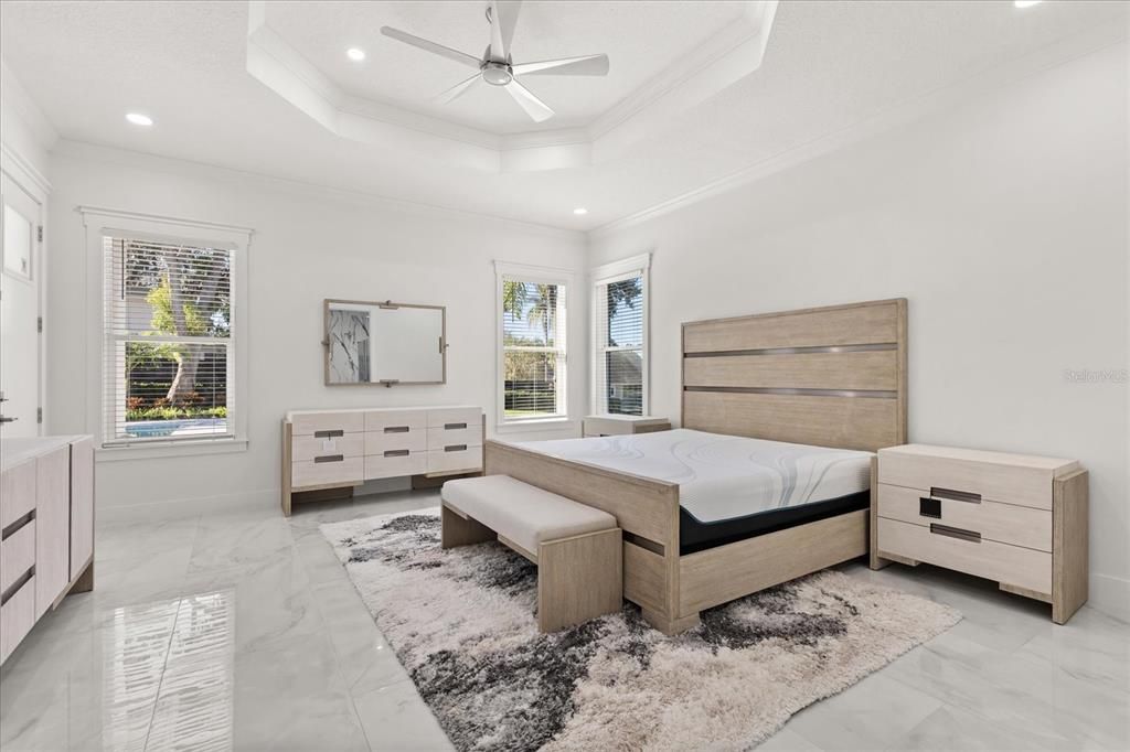Bedroom, Interior, Marble, Recessed Lighting
