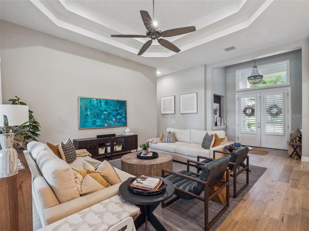 Interior, Living room, Pendant Lights, Wood Texture Flooring