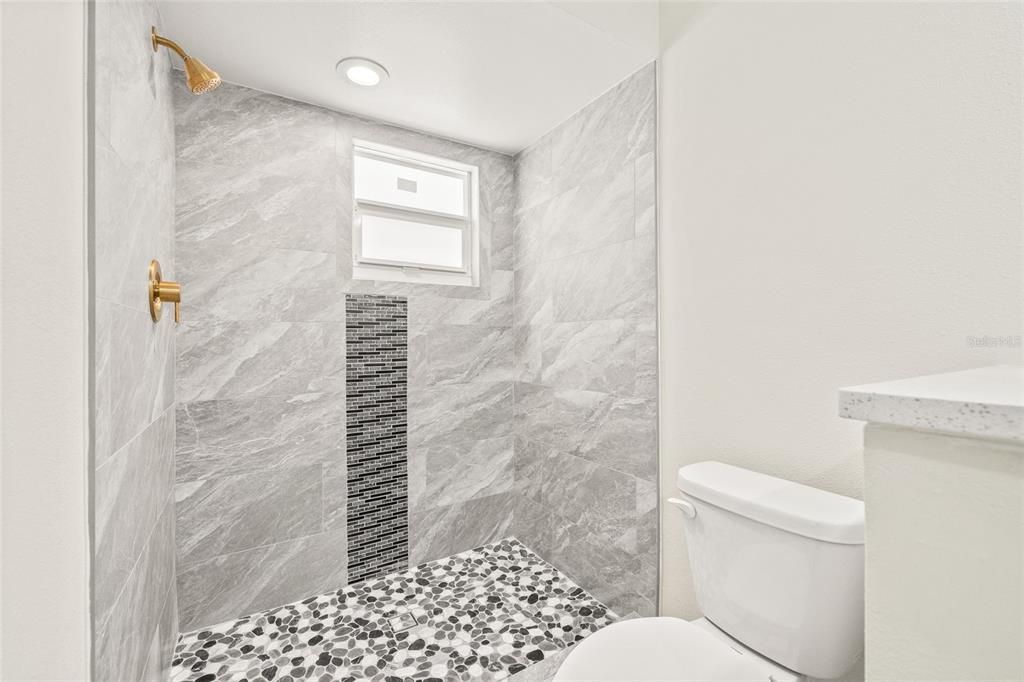 Bathroom, Interior, Marble Walls, Recessed Lighting