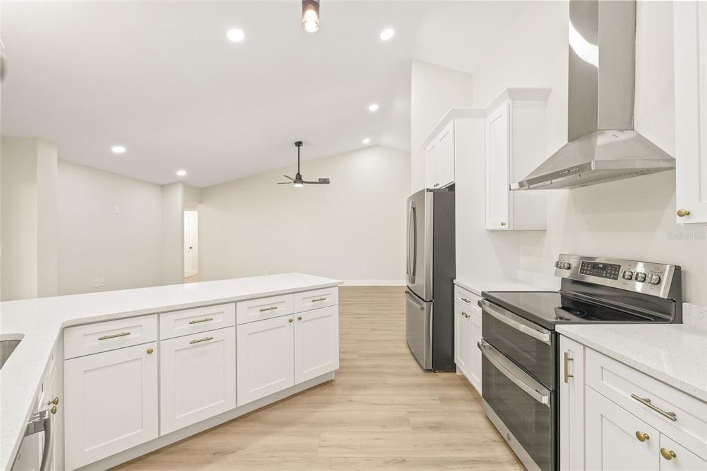 Interior, Kitchen, Recessed Lighting, Wood Texture Flooring
