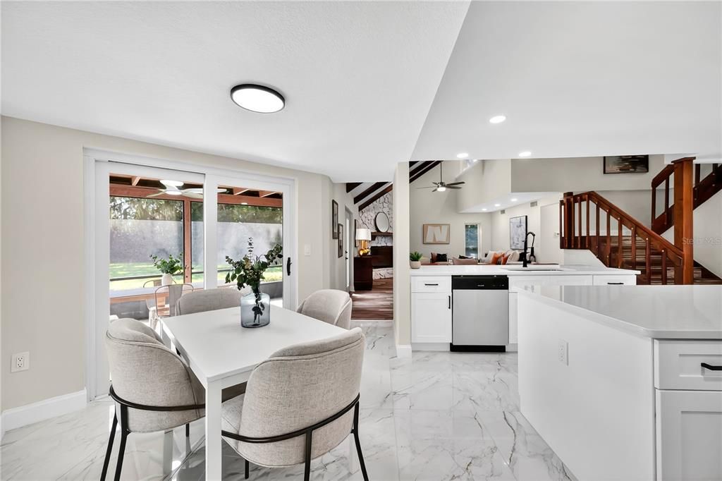 Dining room, Interior, Kitchen, Marble, Recessed Lighting