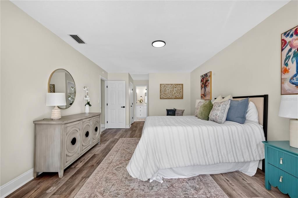 Bedroom, Interior, Recessed Lighting, Wood Texture Flooring