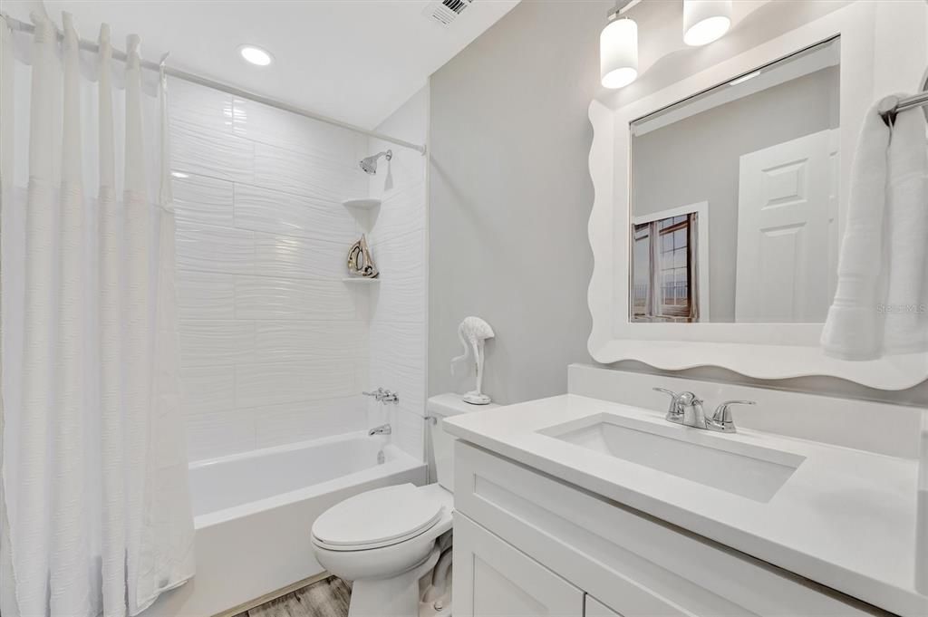 Bathroom, Interior, Recessed Lighting, Wood Texture Flooring