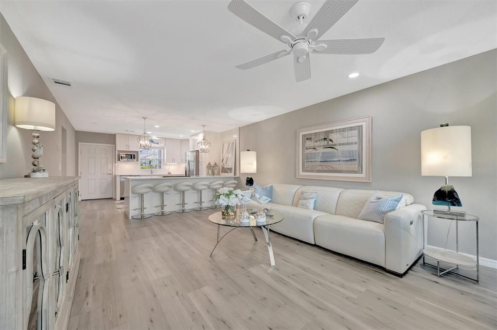 Interior, Kitchen, Living room, Pendant Lights, Recessed Lighting, Stainless Steel Appliances, Wood Texture Flooring