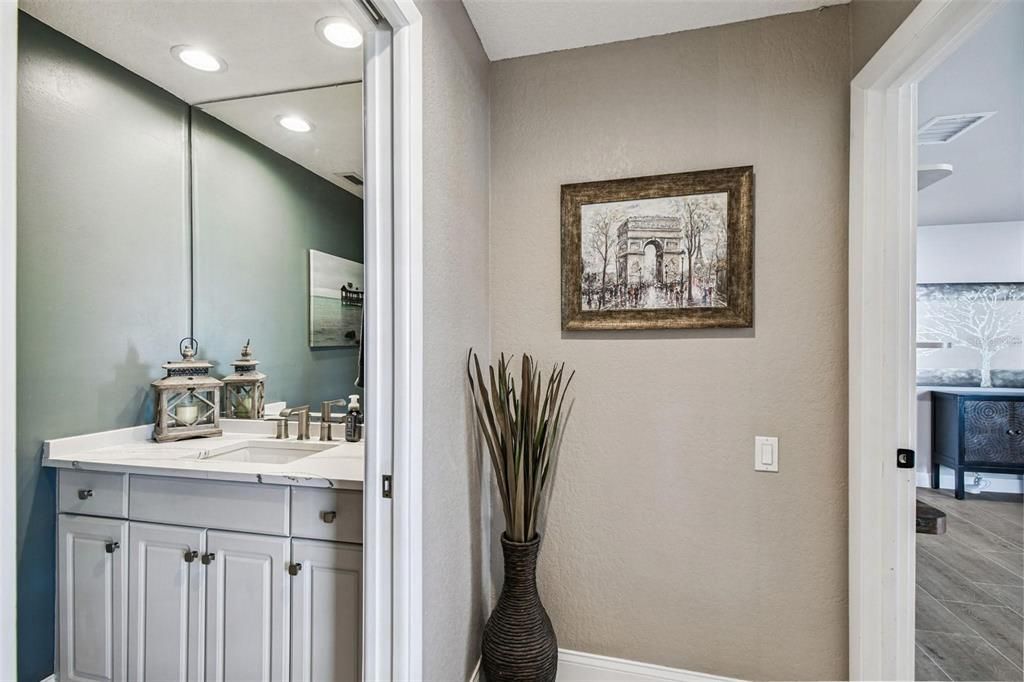 Bathroom, Interior, Recessed Lighting, Wood Texture Flooring