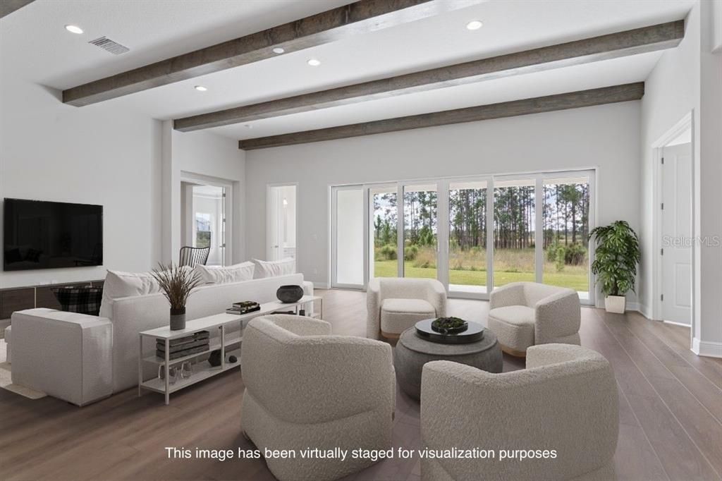 Interior, Living room, Recessed Lighting, Wooden Beams, Wood Texture Flooring