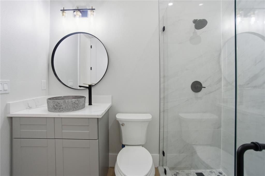 Bathroom, Glass Shower, Interior, Marble Walls