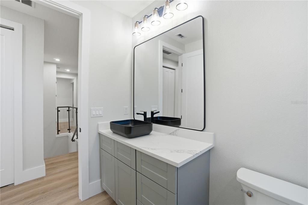 Bathroom, Interior, Recessed Lighting, Wood Texture Flooring