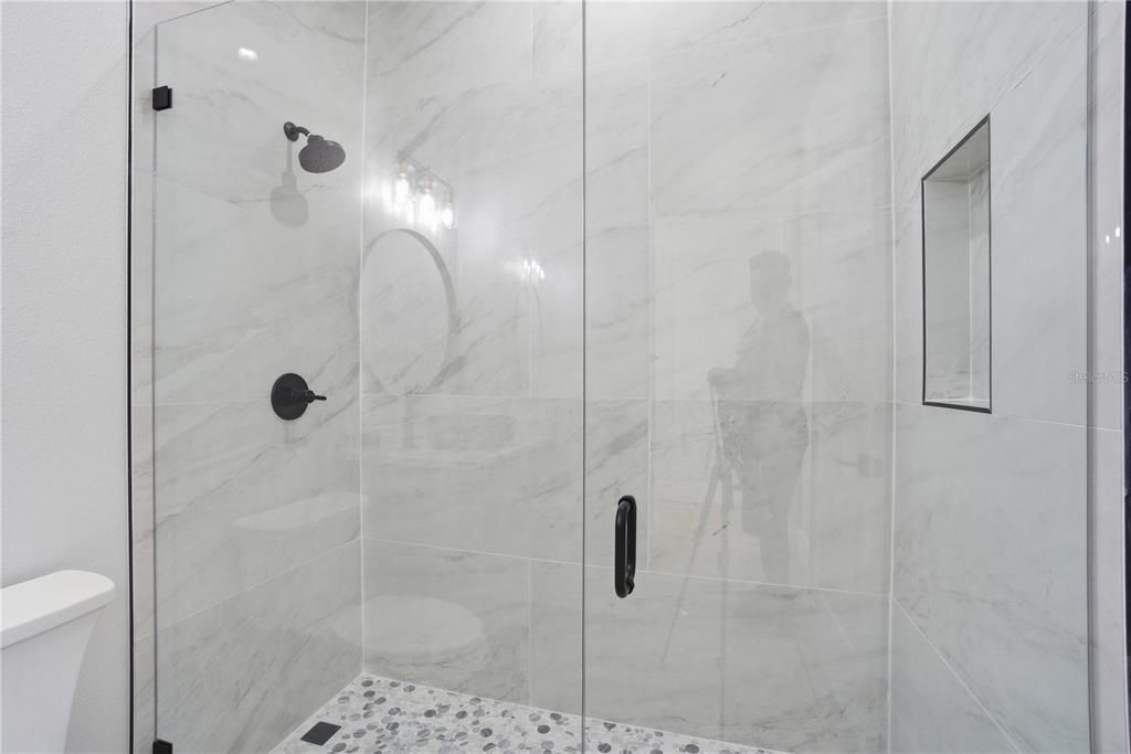 Bathroom, Glass Shower, Interior, Marble Walls