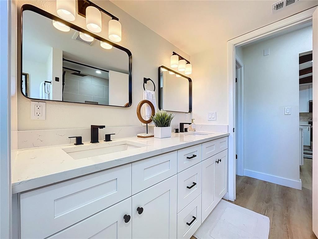 Bathroom, Dual Sink Vanities, Interior, Wood Texture Flooring
