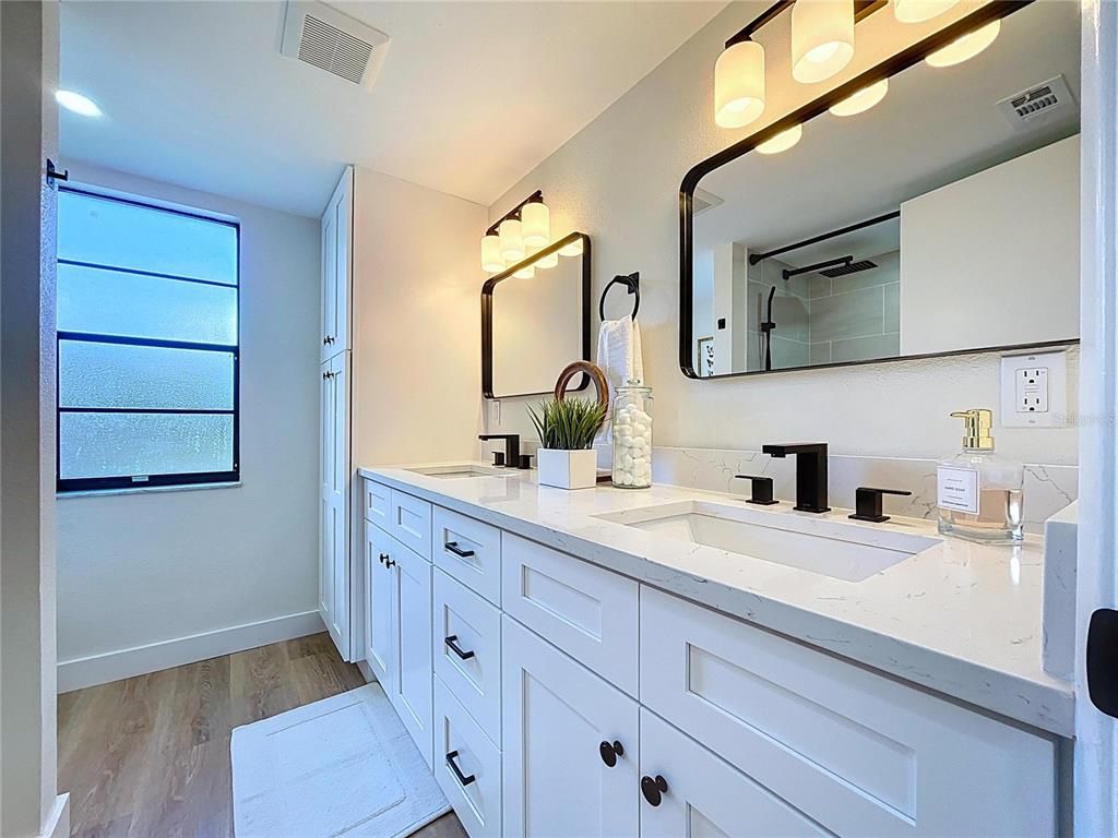 Bathroom, Dual Sink Vanities, Interior, Wood Texture Flooring