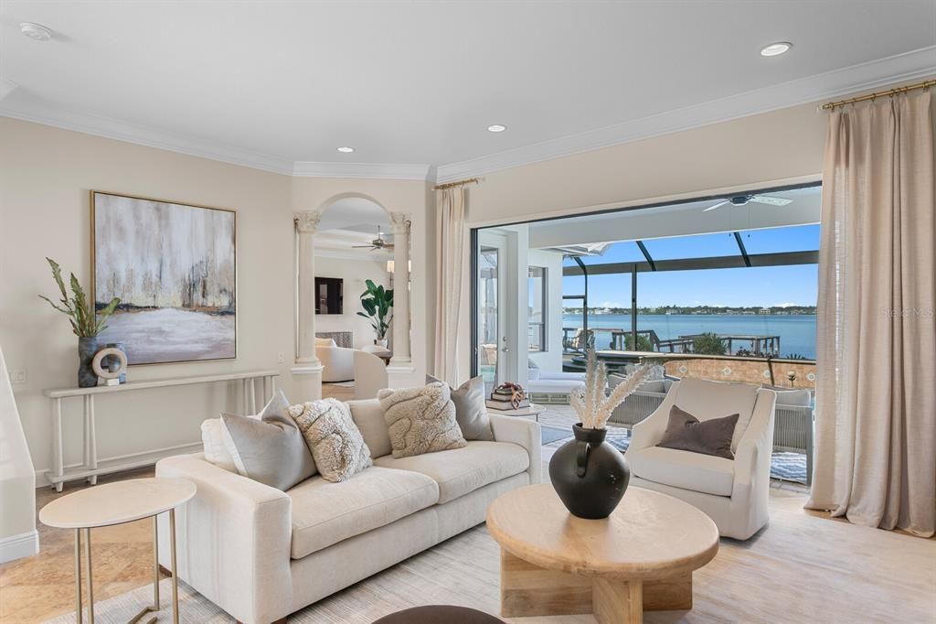 Interior, Living room, Recessed Lighting, Water, Wood Texture Flooring