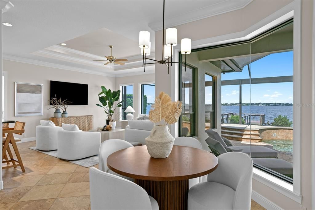 Dining room, Interior, Living room, Pendant Lights, Recessed Lighting, Water