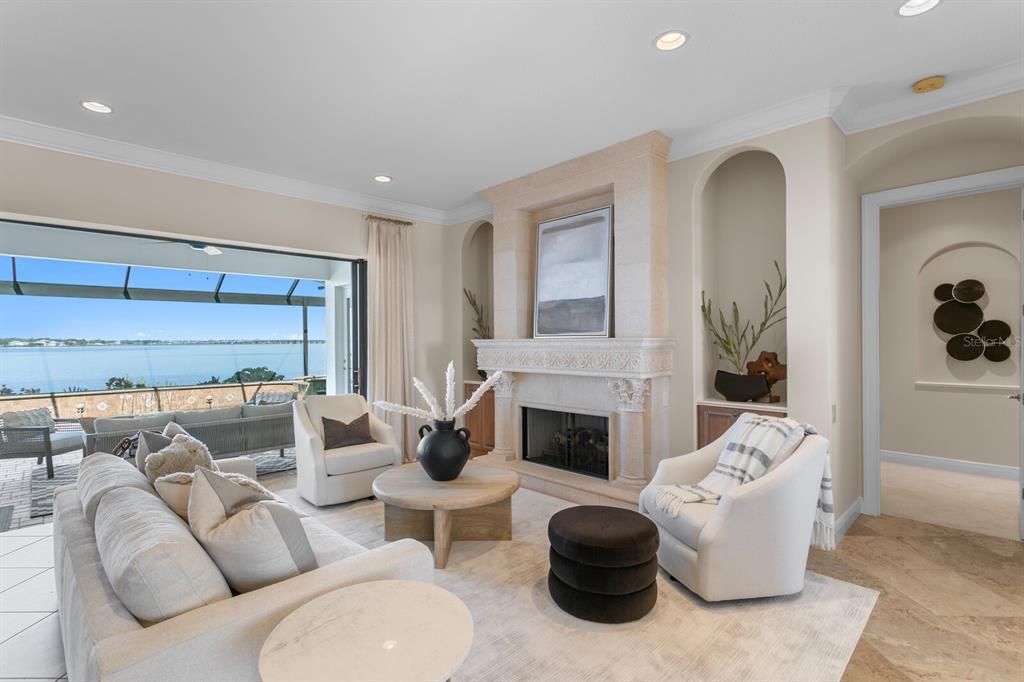 Fireplace, Interior, Living room, Recessed Lighting, Water