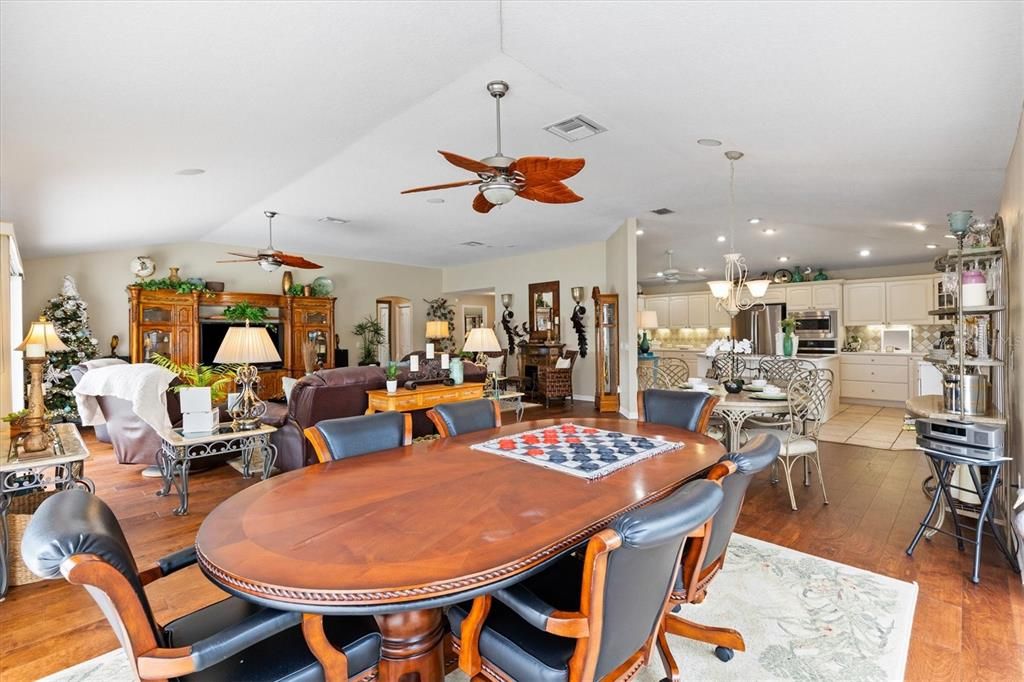 Dining room, Interior, Kitchen, Living room, Pendant Lights, Recessed Lighting, Stainless Steel Appliances, Wood Texture Flooring