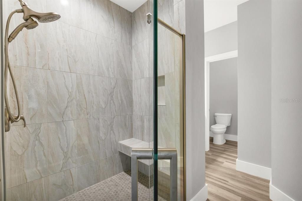 Bathroom, Interior, Marble Walls, Wood Texture Flooring