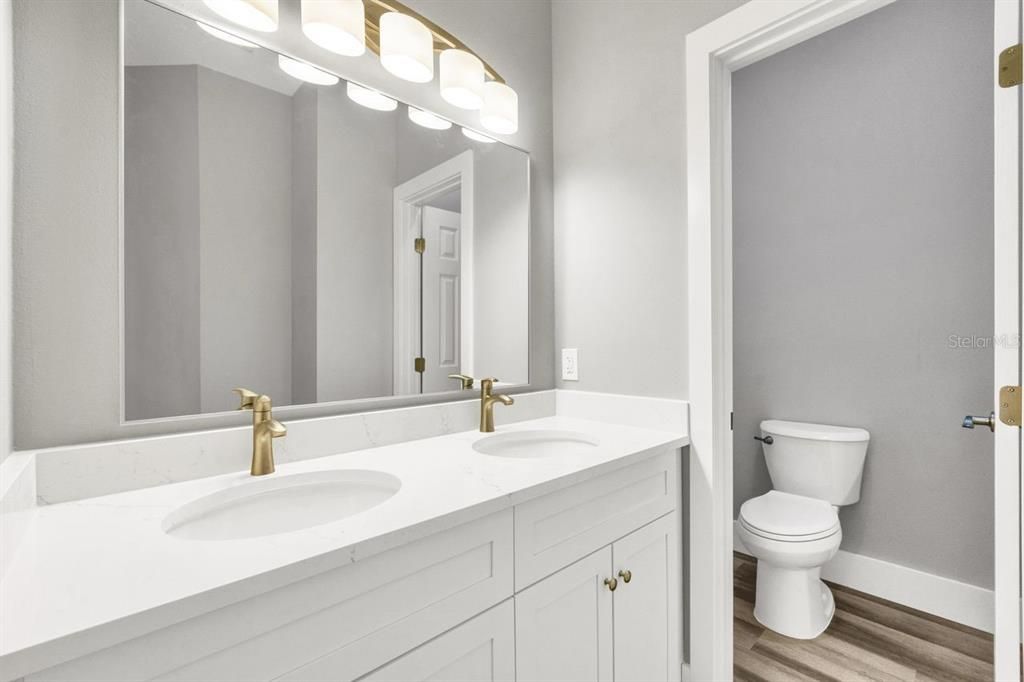 Bathroom, Dual Sink Vanities, Interior, Wood Texture Flooring