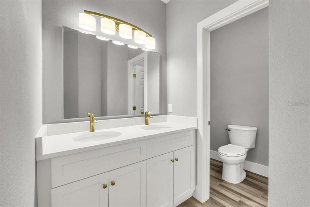 Bathroom, Dual Sink Vanities, Interior, Wood Texture Flooring