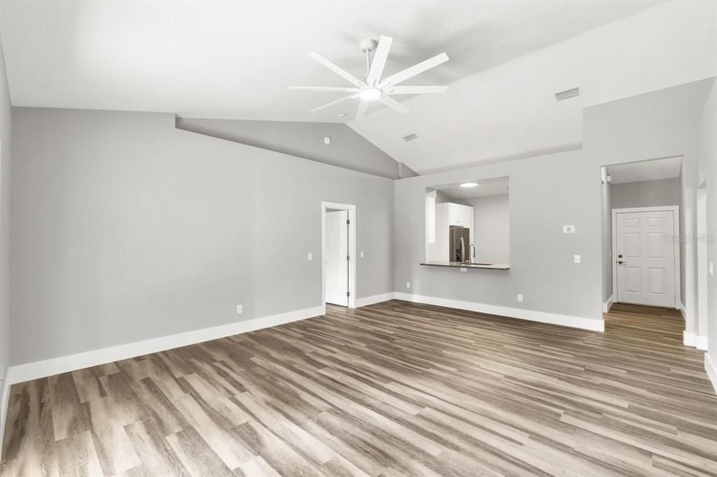 Empty room, Interior, Recessed Lighting, Wood Texture Flooring
