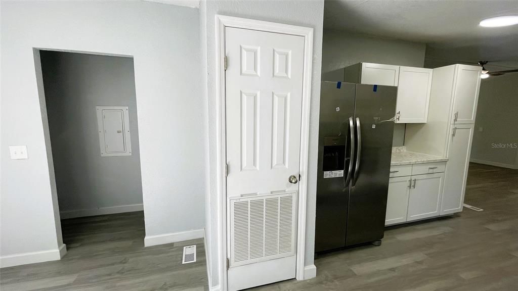 Interior, Kitchen, Recessed Lighting, Wood Texture Flooring