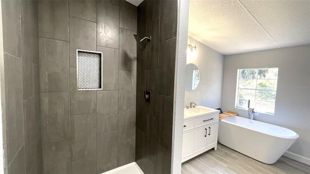 Bathroom, Free Standing Baths, Interior, Wood Texture Flooring