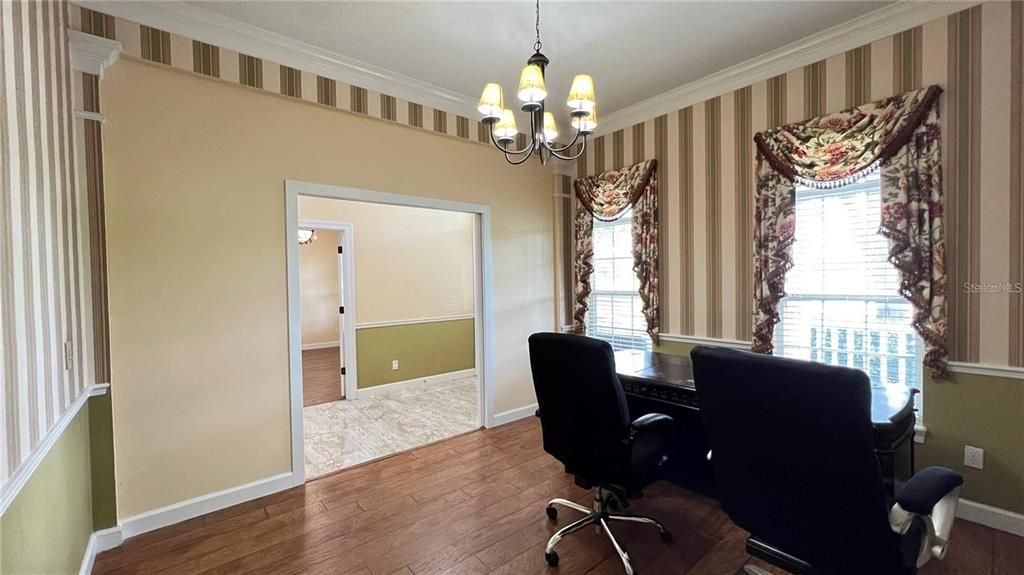 Chandelier, Home Office, Interior, Wood Texture Flooring