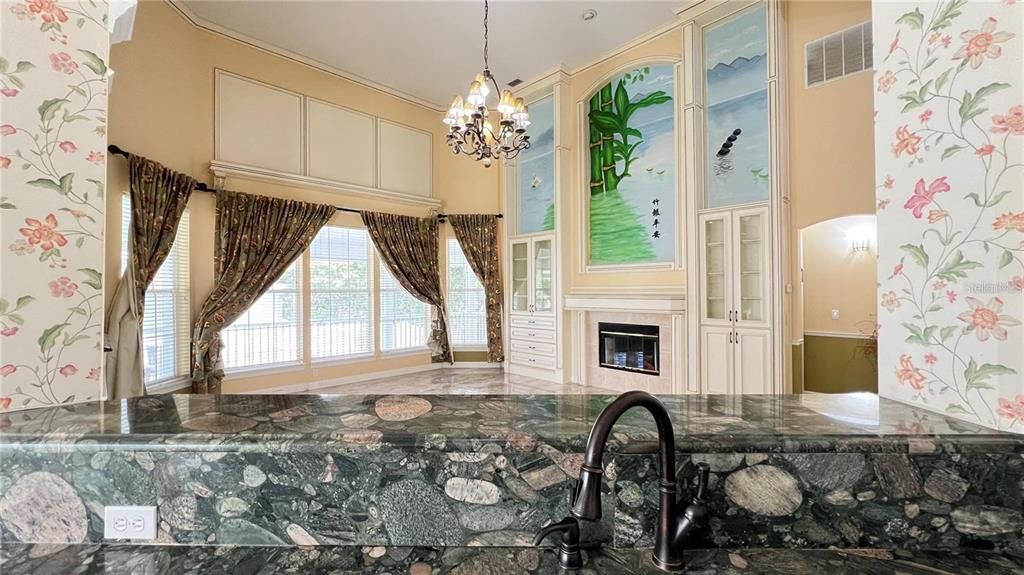 Chandelier, Fireplace, Interior, Pool