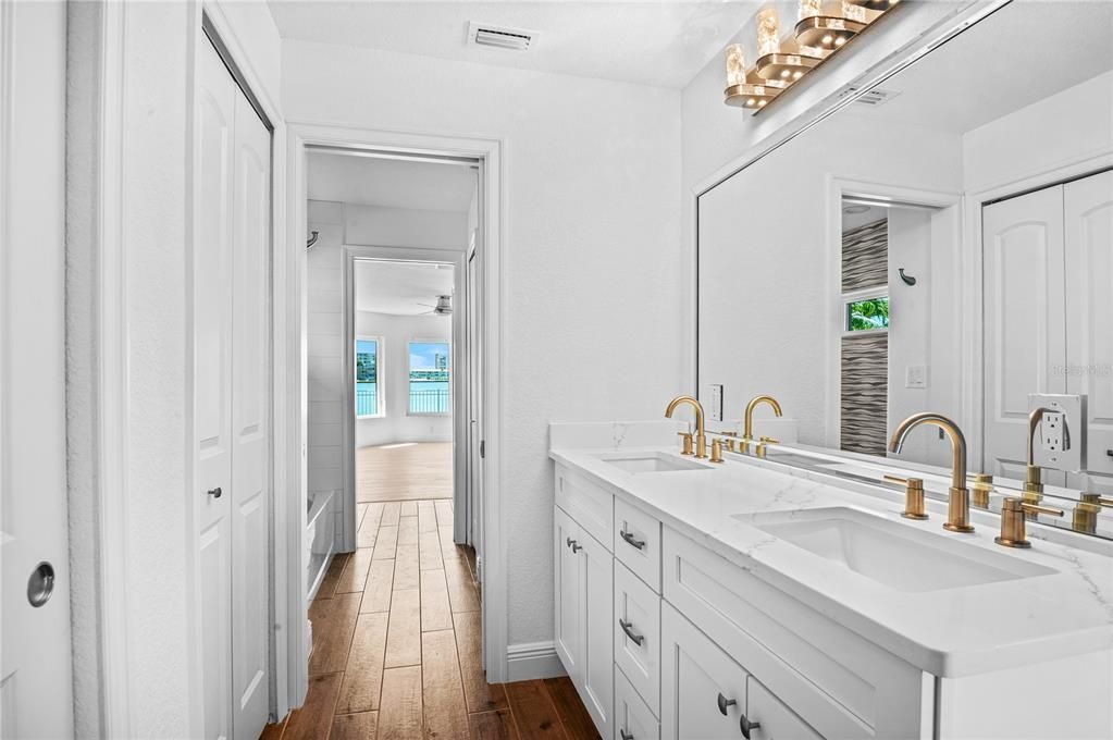 Bathroom, Dual Sink Vanities, Interior, Wood Texture Flooring