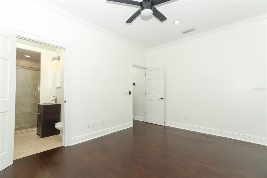 Bathroom, Empty room, Interior, Recessed Lighting, Wood Texture Flooring
