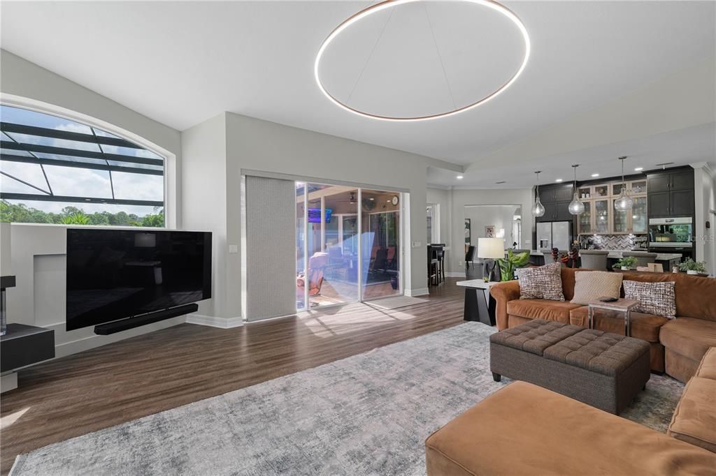 Interior, Kitchen, Living room, Pendant Lights, Recessed Lighting, Stainless Steel Appliances, Wood Texture Flooring