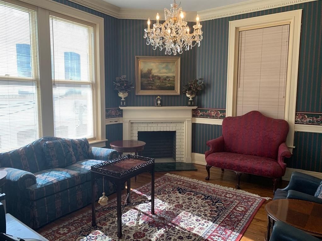 Chandelier, Fireplace, Interior, Living room, Wood Texture Flooring