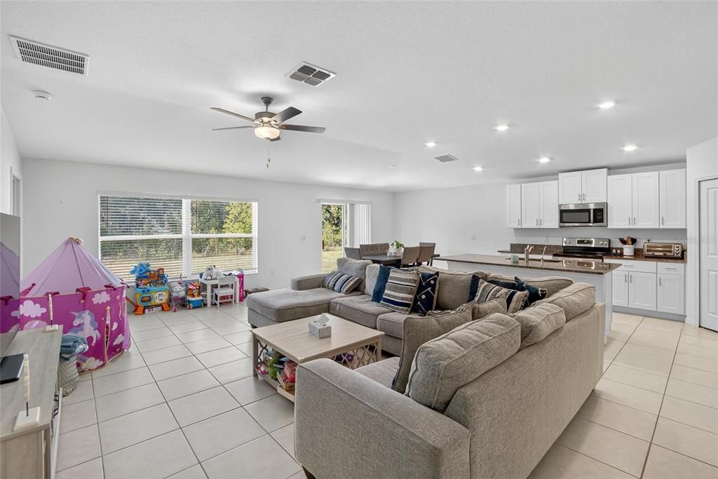 Dining room, Interior, Kitchen, Living room, Recessed Lighting, Stainless Steel Appliances