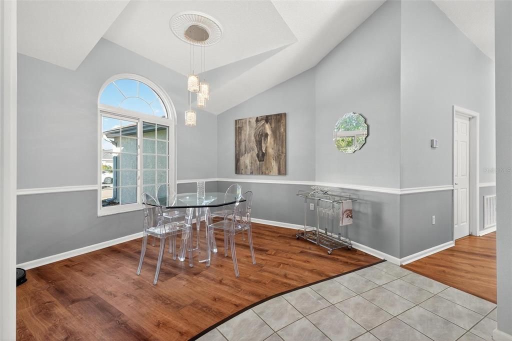 Dining room, Interior, Pendant Lights, Wood Texture Flooring