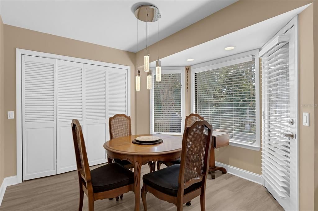 Dining room, Interior, Pendant Lights, Recessed Lighting, Wood Texture Flooring