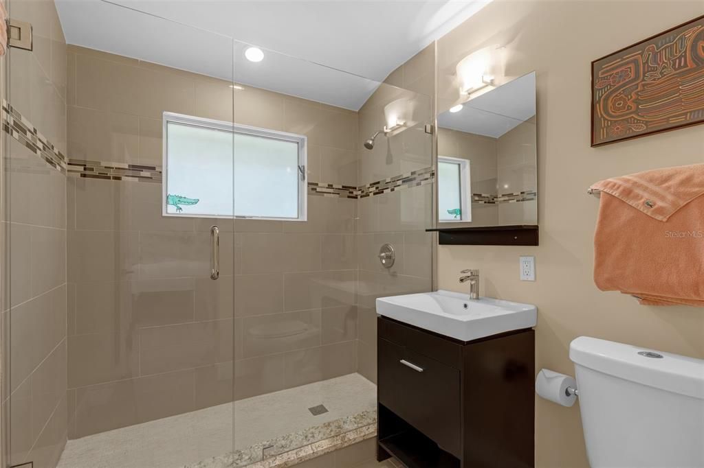 Bathroom, Glass Shower, Interior, Recessed Lighting