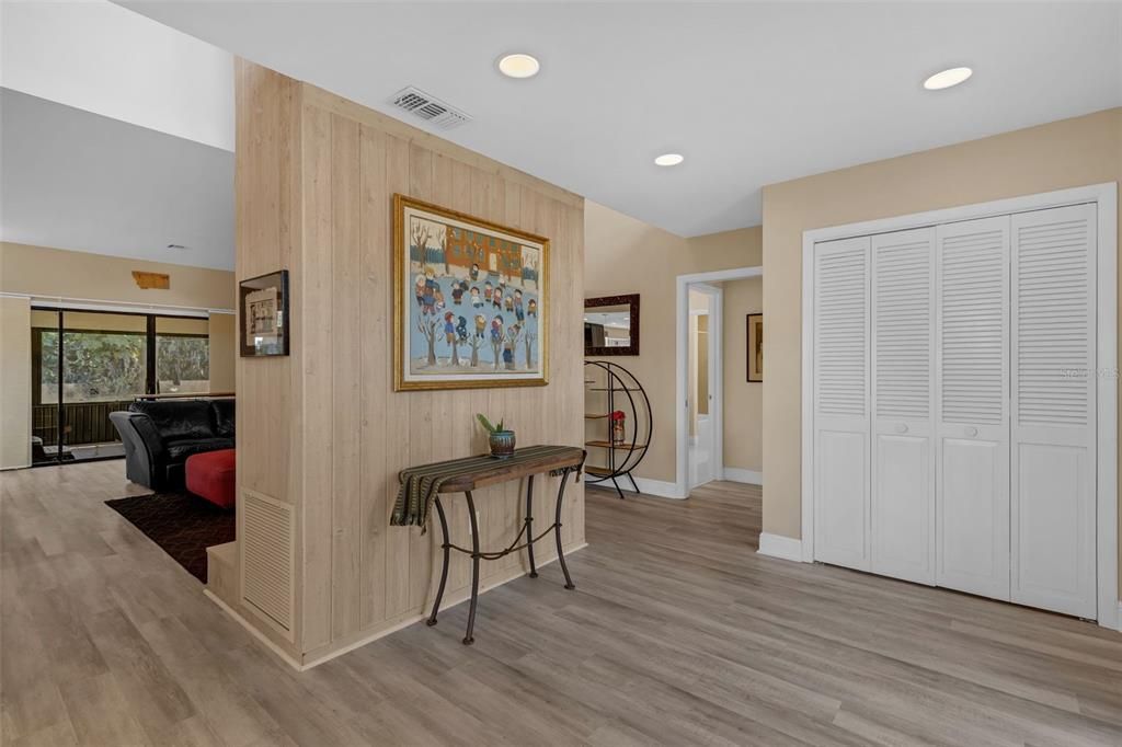 Interior, Recessed Lighting, Wood Texture Flooring, Wooden Walls