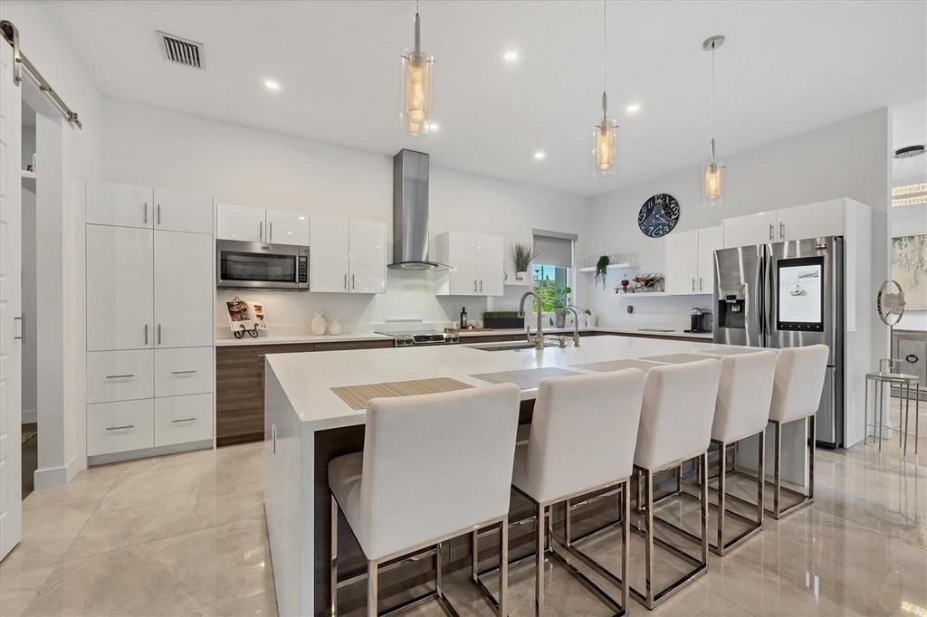 Interior, Kitchen, Pendant Lights, Recessed Lighting, Stainless Steel Appliances