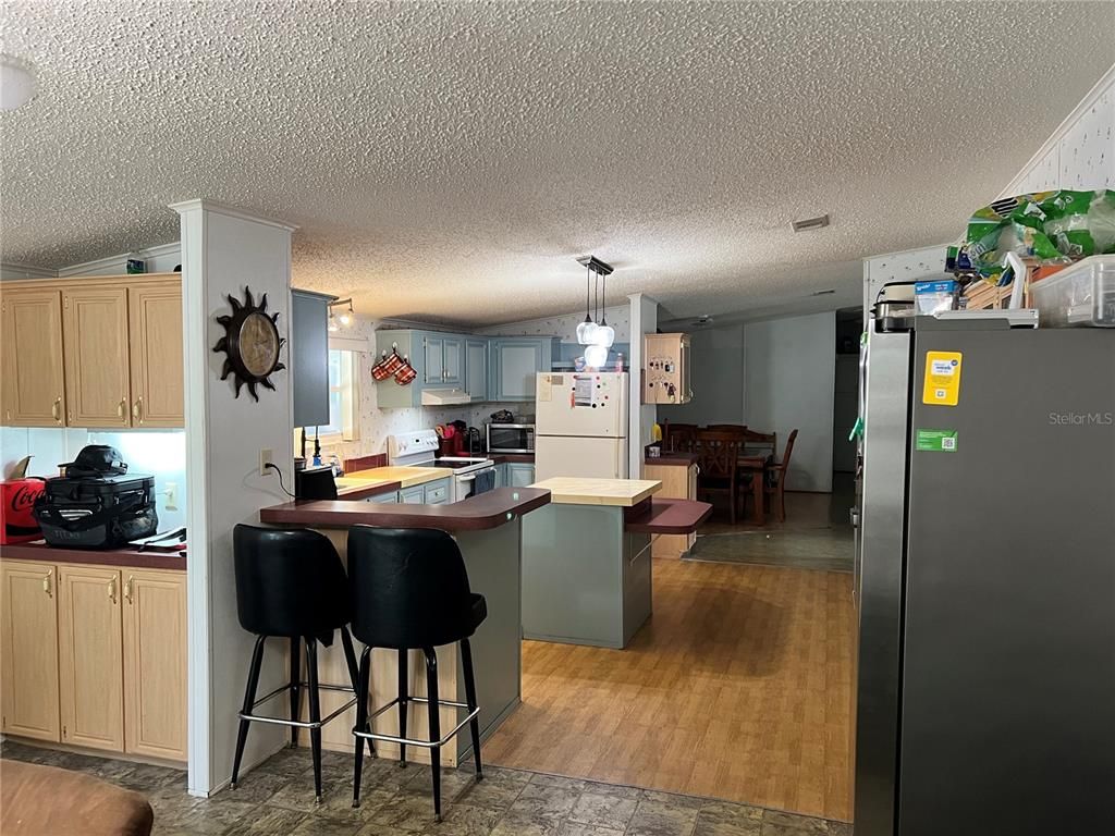 Dining room, Interior, Kitchen, Pendant Lights, Wood Texture Flooring