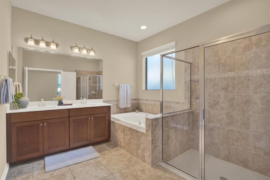 Bathroom, Dual Sink Vanities, Glass Shower, Interior, Recessed Lighting