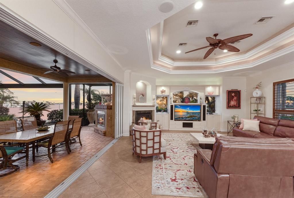 Dining room, Fireplace, Interior, Living room, Recessed Lighting